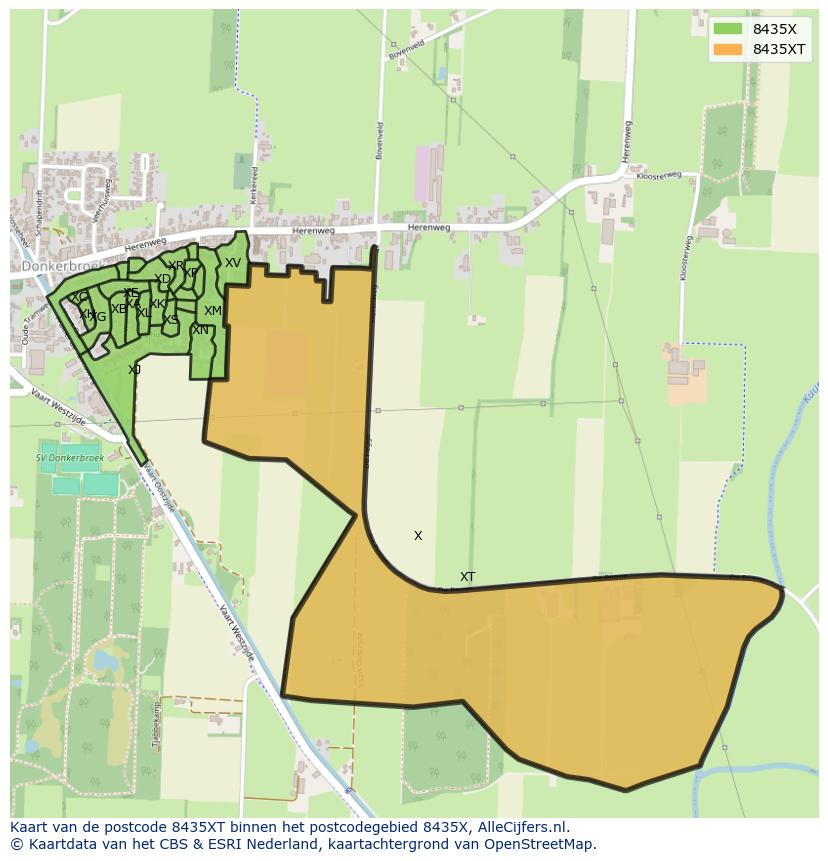 Afbeelding van het postcodegebied 8435 XT op de kaart.