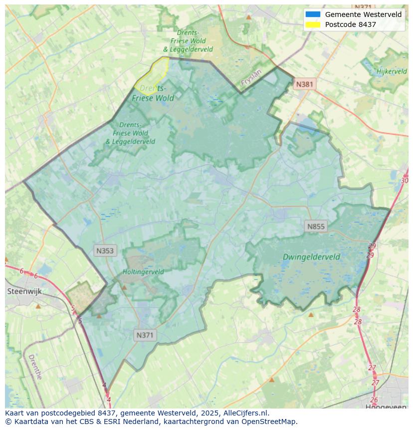 Afbeelding van het postcodegebied 8437 op de kaart.