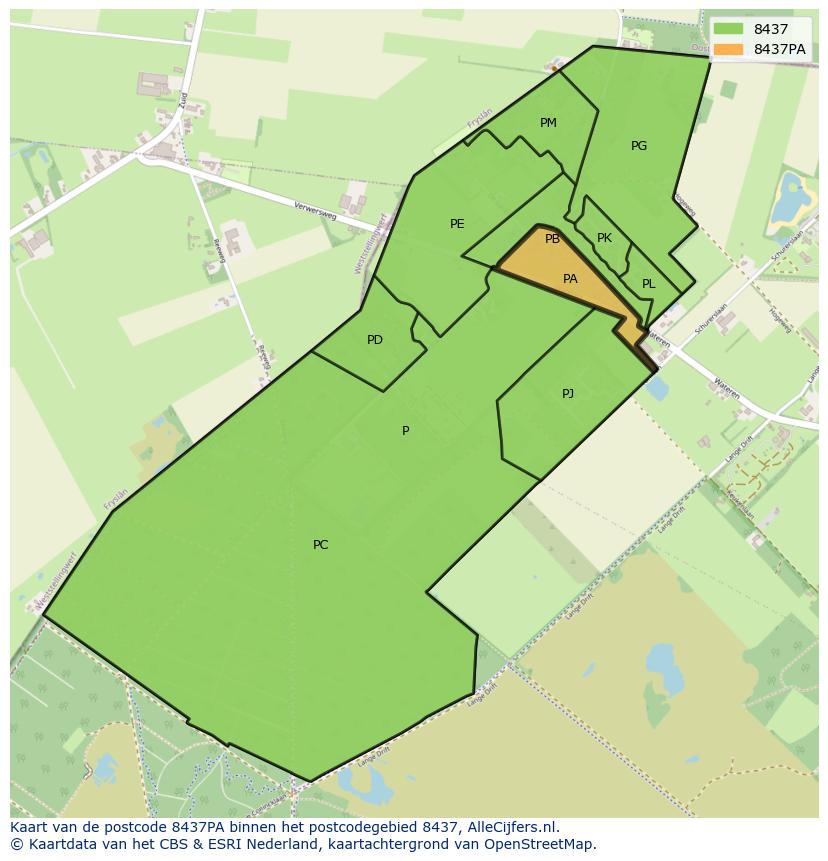 Afbeelding van het postcodegebied 8437 PA op de kaart.