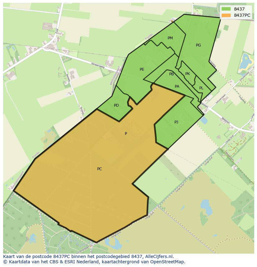 Afbeelding van het postcodegebied 8437 PC op de kaart.
