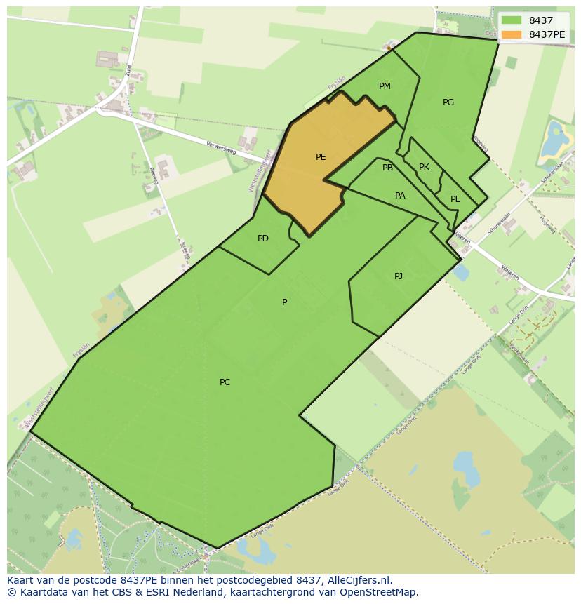 Afbeelding van het postcodegebied 8437 PE op de kaart.