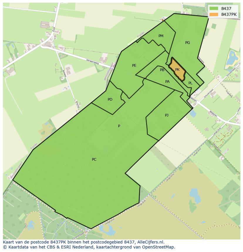 Afbeelding van het postcodegebied 8437 PK op de kaart.