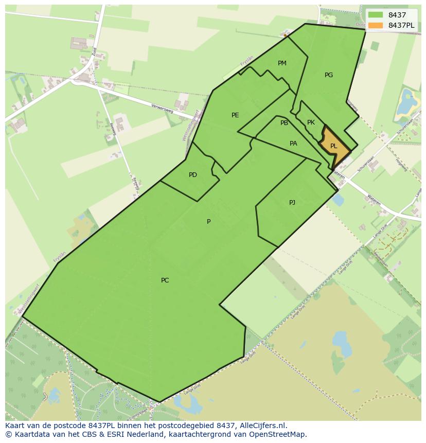 Afbeelding van het postcodegebied 8437 PL op de kaart.
