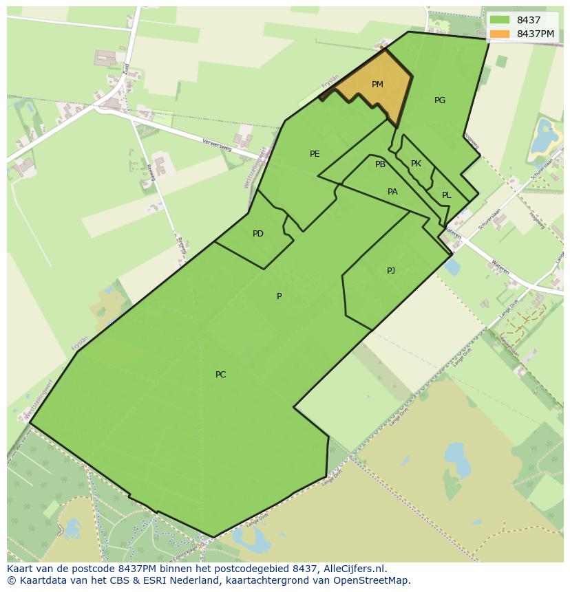 Afbeelding van het postcodegebied 8437 PM op de kaart.