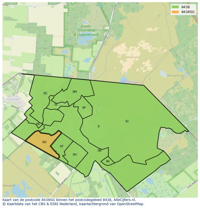 Afbeelding van het postcodegebied 8438 SG op de kaart.