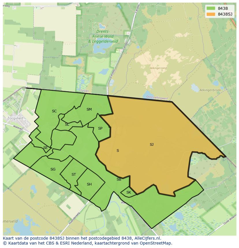 Afbeelding van het postcodegebied 8438 SJ op de kaart.