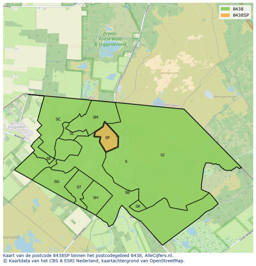 Afbeelding van het postcodegebied 8438 SP op de kaart.