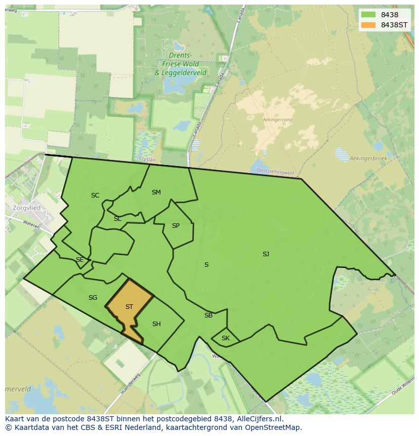 Afbeelding van het postcodegebied 8438 ST op de kaart.