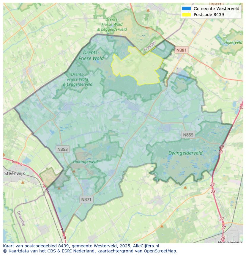 Afbeelding van het postcodegebied 8439 op de kaart.