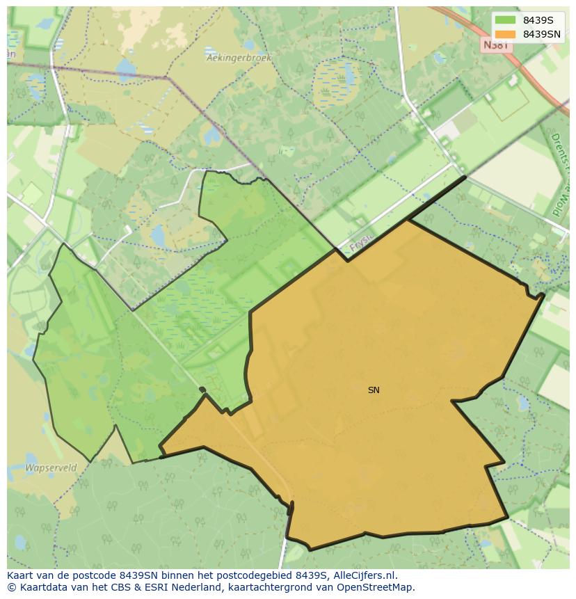 Afbeelding van het postcodegebied 8439 SN op de kaart.