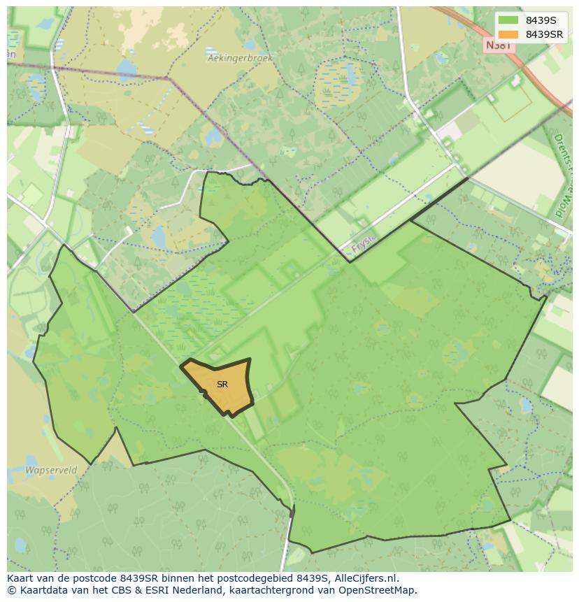 Afbeelding van het postcodegebied 8439 SR op de kaart.