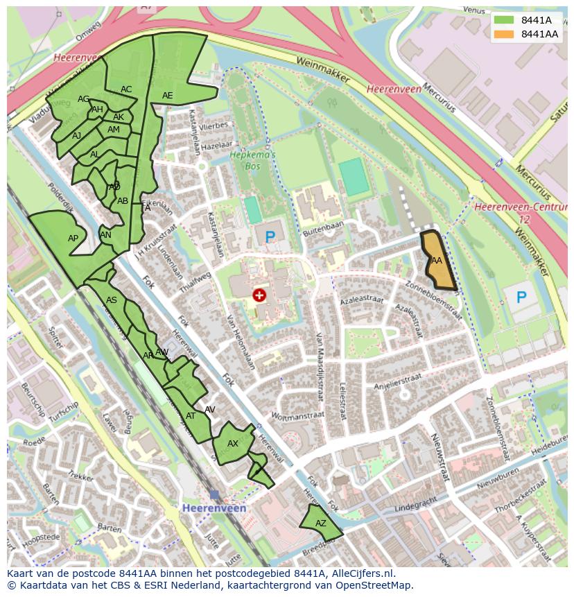 Afbeelding van het postcodegebied 8441 AA op de kaart.