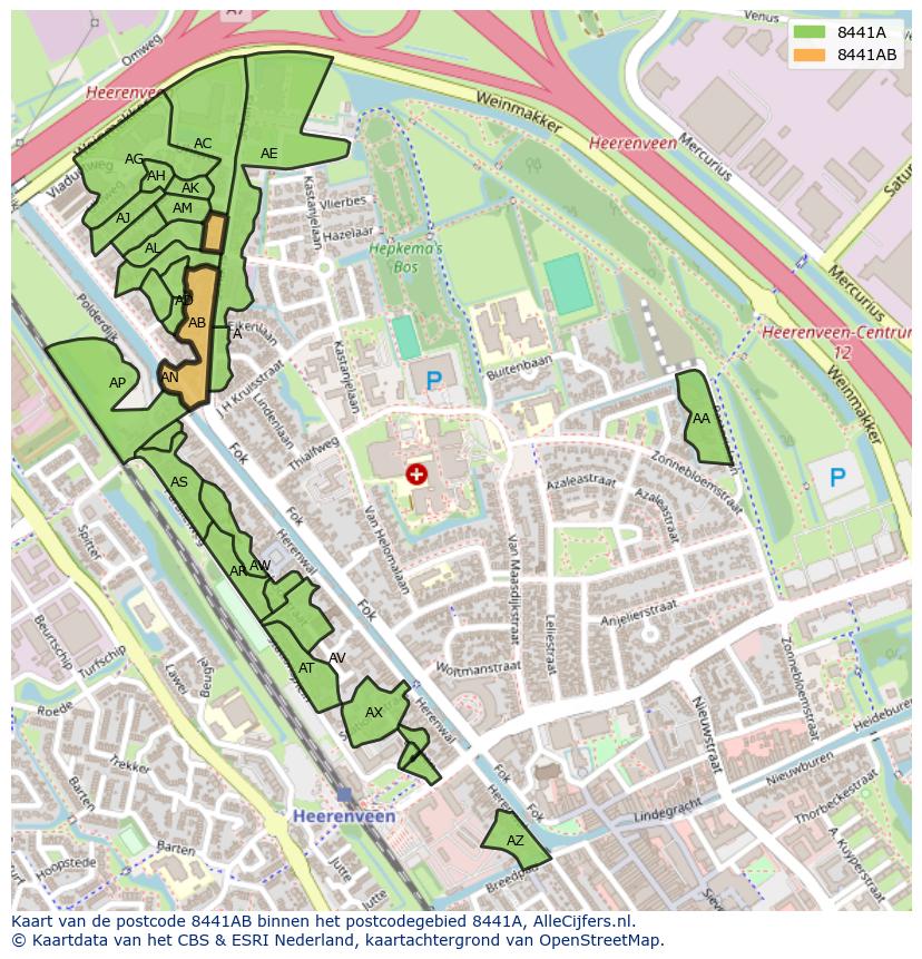 Afbeelding van het postcodegebied 8441 AB op de kaart.