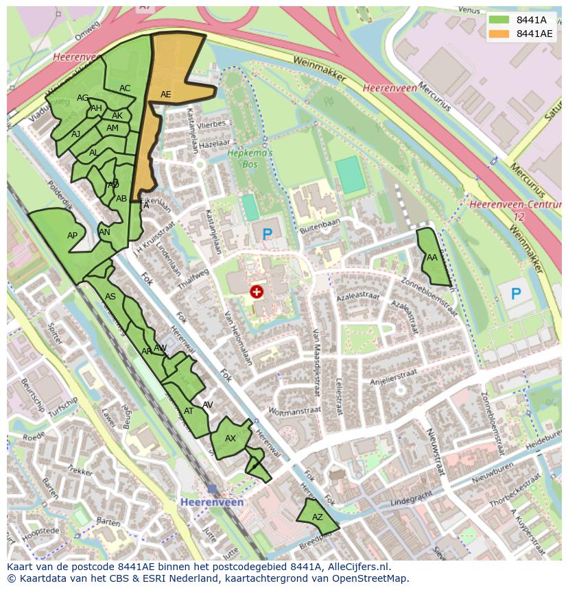 Afbeelding van het postcodegebied 8441 AE op de kaart.