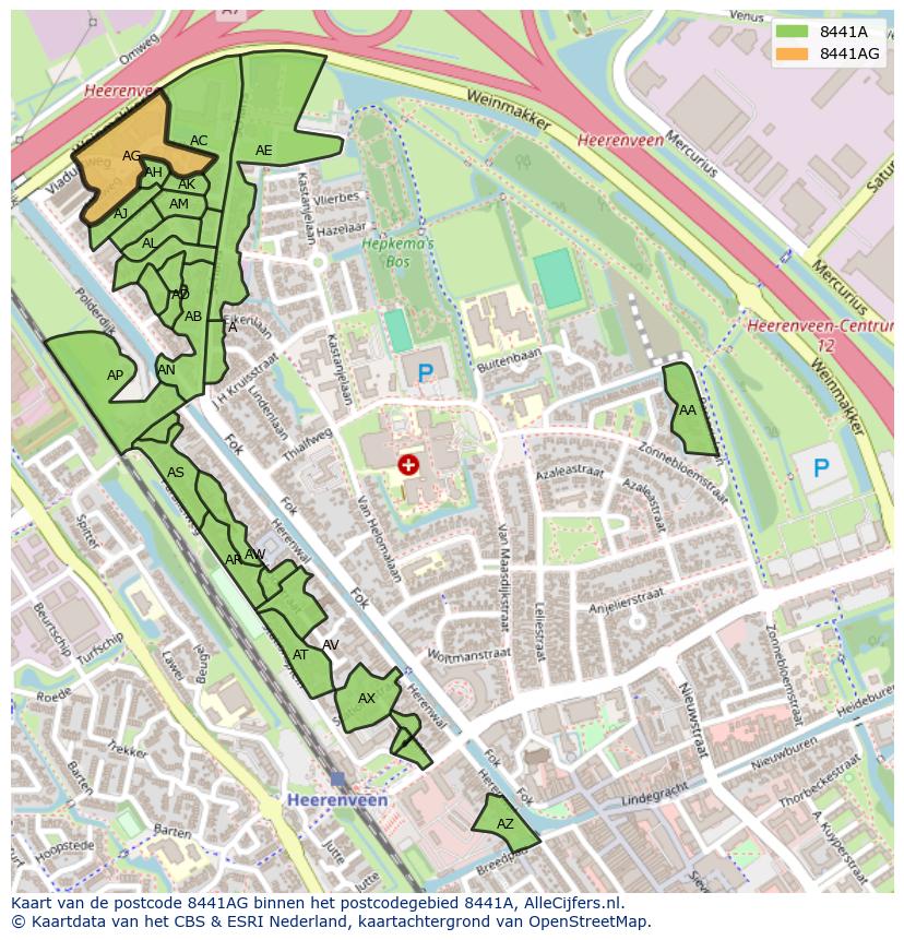 Afbeelding van het postcodegebied 8441 AG op de kaart.
