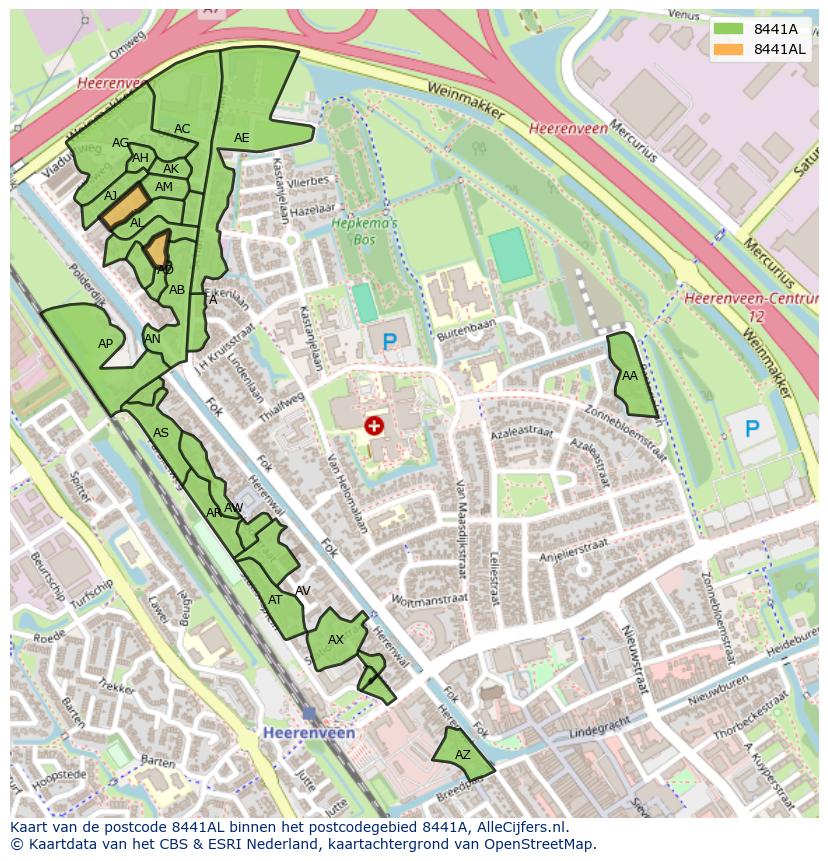 Afbeelding van het postcodegebied 8441 AL op de kaart.