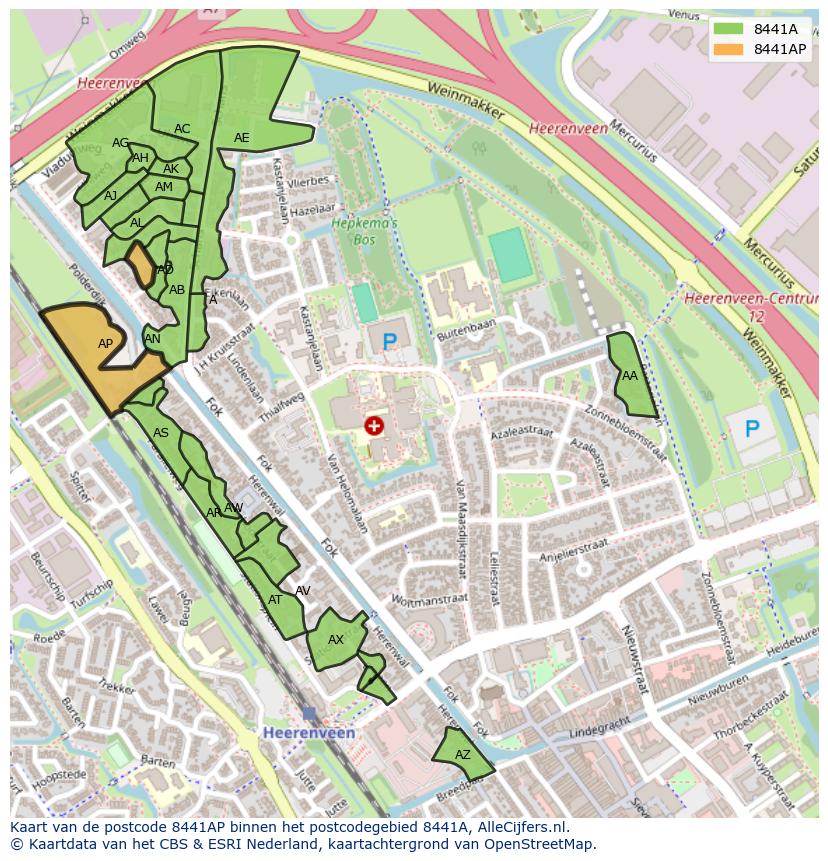 Afbeelding van het postcodegebied 8441 AP op de kaart.