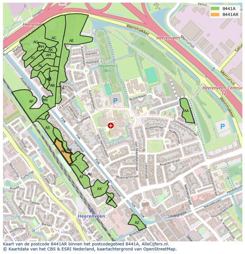Afbeelding van het postcodegebied 8441 AR op de kaart.