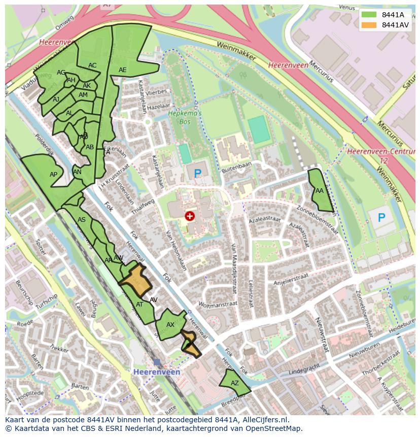 Afbeelding van het postcodegebied 8441 AV op de kaart.