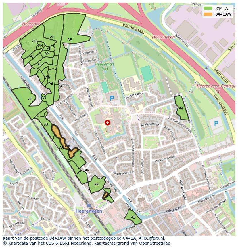 Afbeelding van het postcodegebied 8441 AW op de kaart.