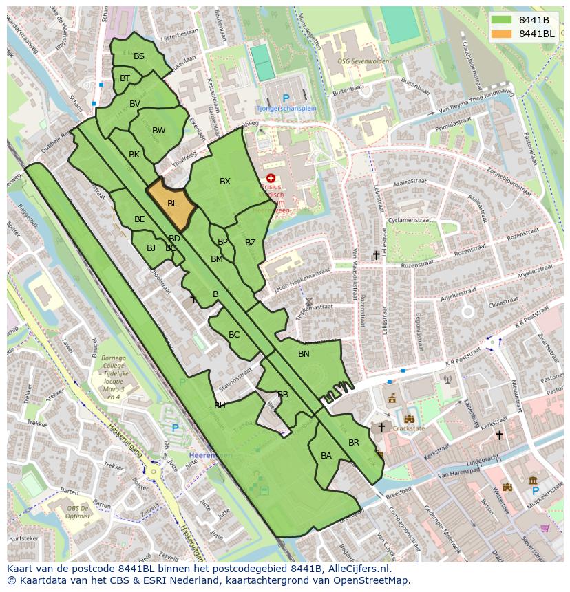 Afbeelding van het postcodegebied 8441 BL op de kaart.