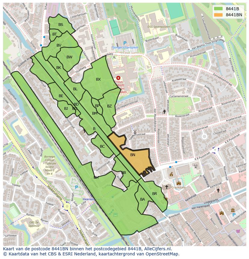 Afbeelding van het postcodegebied 8441 BN op de kaart.
