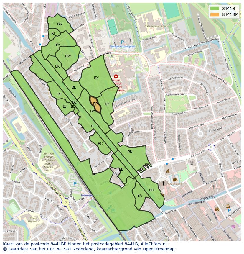 Afbeelding van het postcodegebied 8441 BP op de kaart.