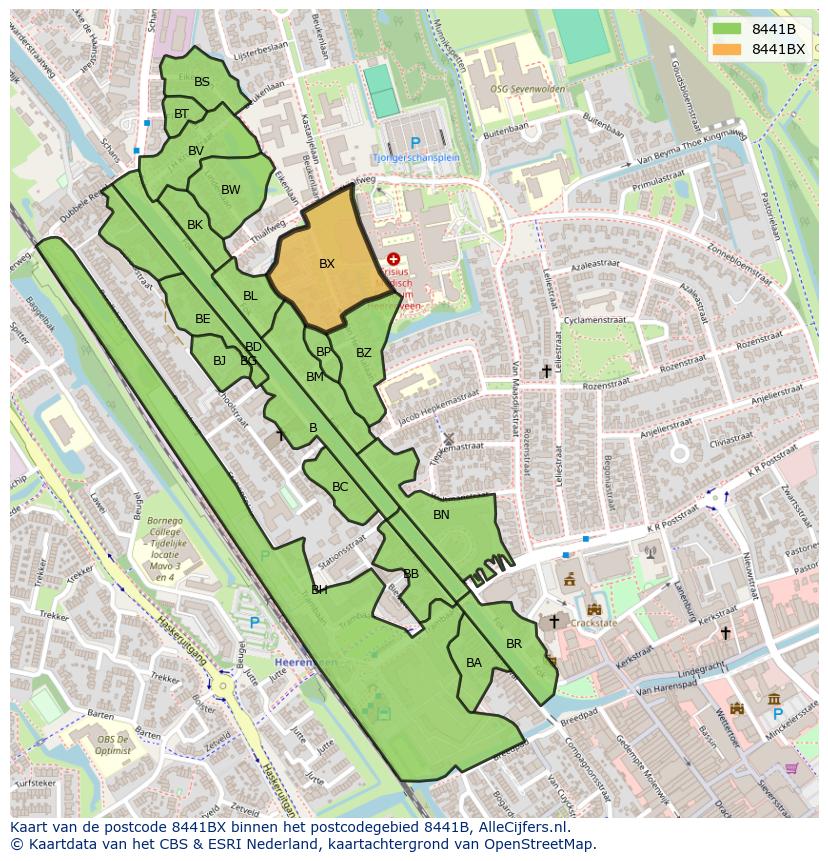 Afbeelding van het postcodegebied 8441 BX op de kaart.