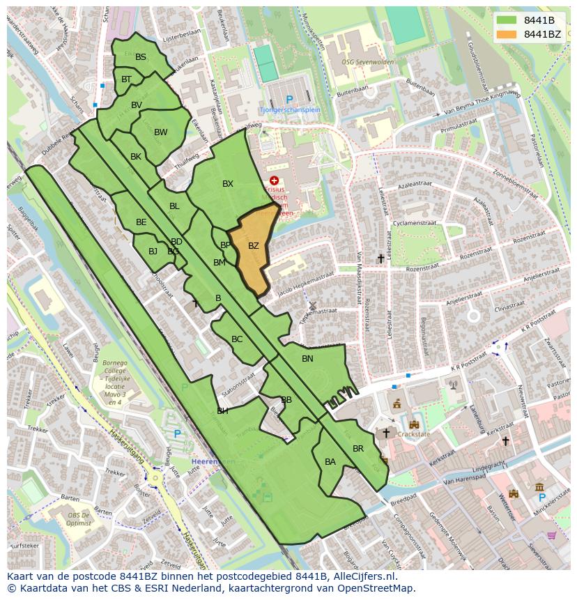 Afbeelding van het postcodegebied 8441 BZ op de kaart.