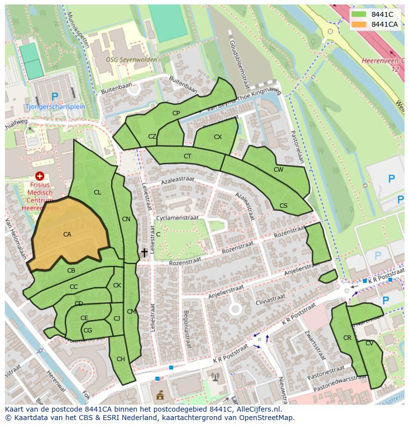 Afbeelding van het postcodegebied 8441 CA op de kaart.