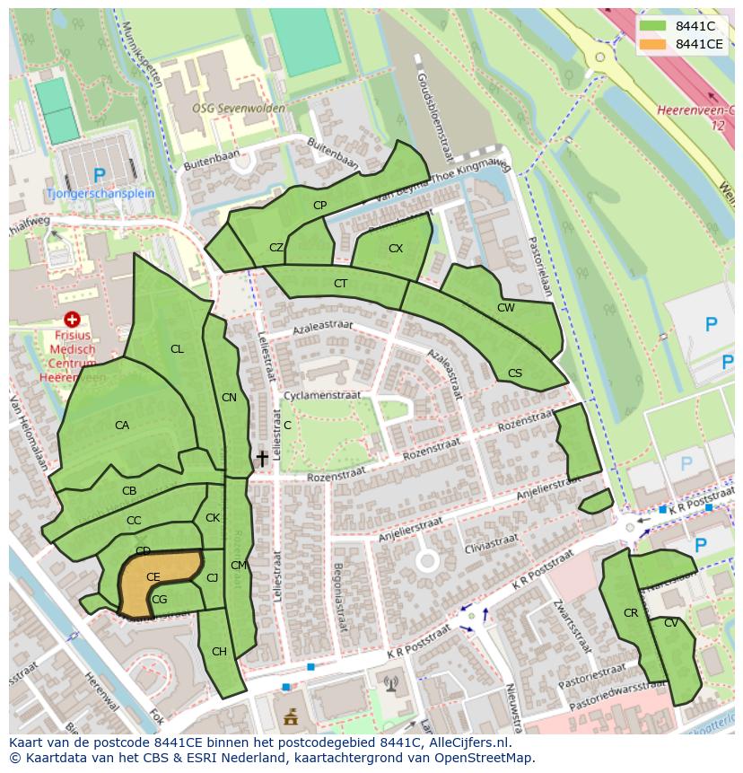Afbeelding van het postcodegebied 8441 CE op de kaart.