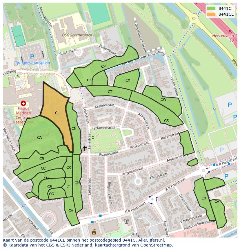 Afbeelding van het postcodegebied 8441 CL op de kaart.