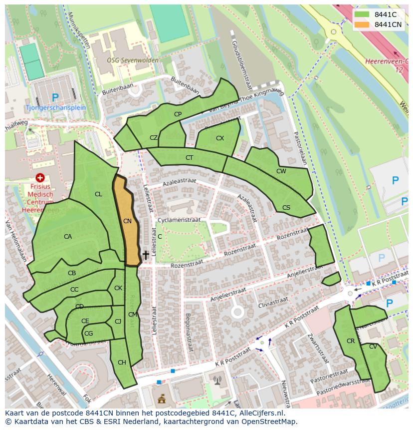 Afbeelding van het postcodegebied 8441 CN op de kaart.