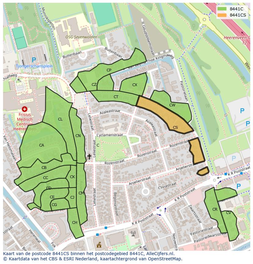 Afbeelding van het postcodegebied 8441 CS op de kaart.
