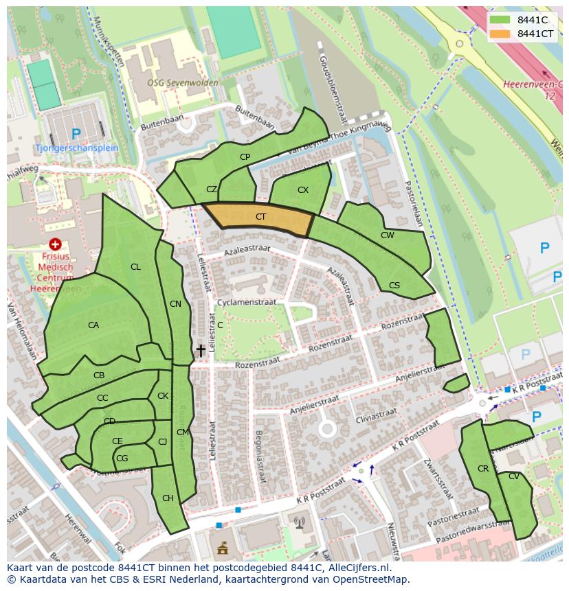 Afbeelding van het postcodegebied 8441 CT op de kaart.