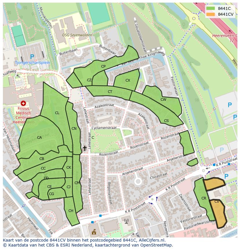 Afbeelding van het postcodegebied 8441 CV op de kaart.