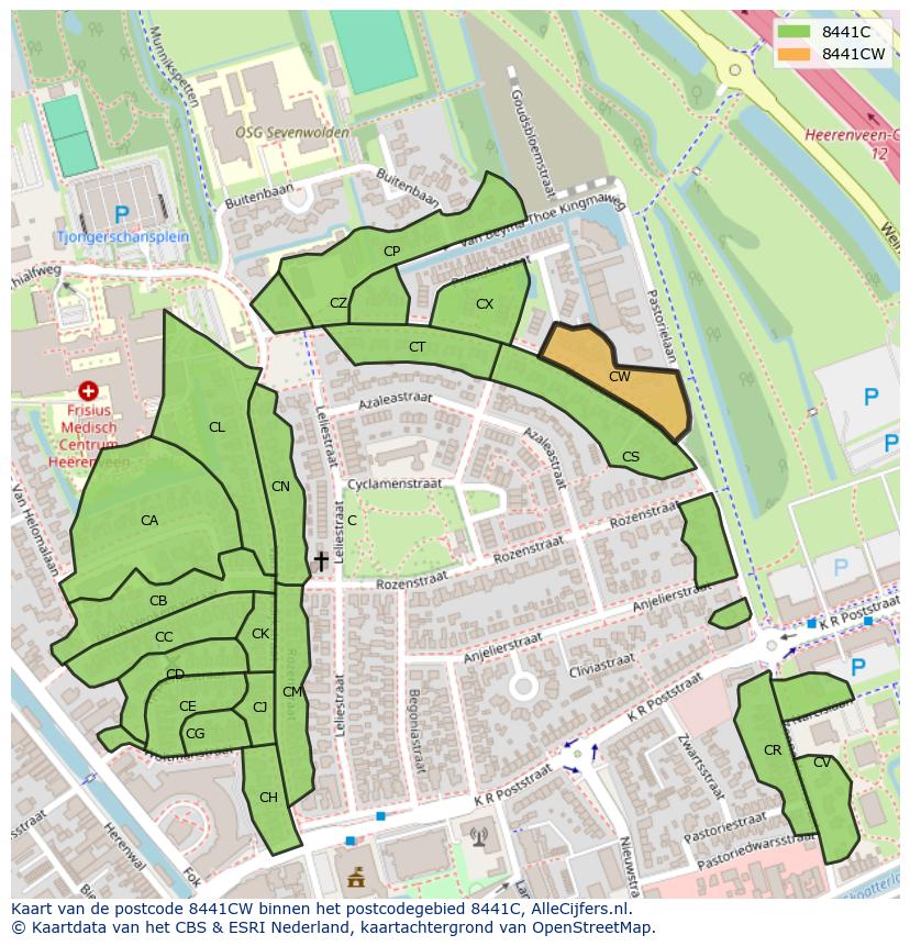 Afbeelding van het postcodegebied 8441 CW op de kaart.