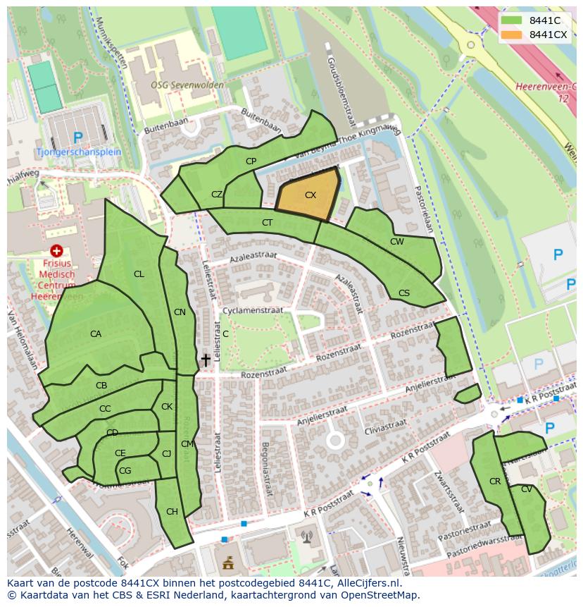 Afbeelding van het postcodegebied 8441 CX op de kaart.