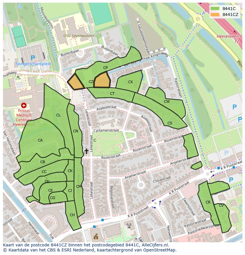 Afbeelding van het postcodegebied 8441 CZ op de kaart.