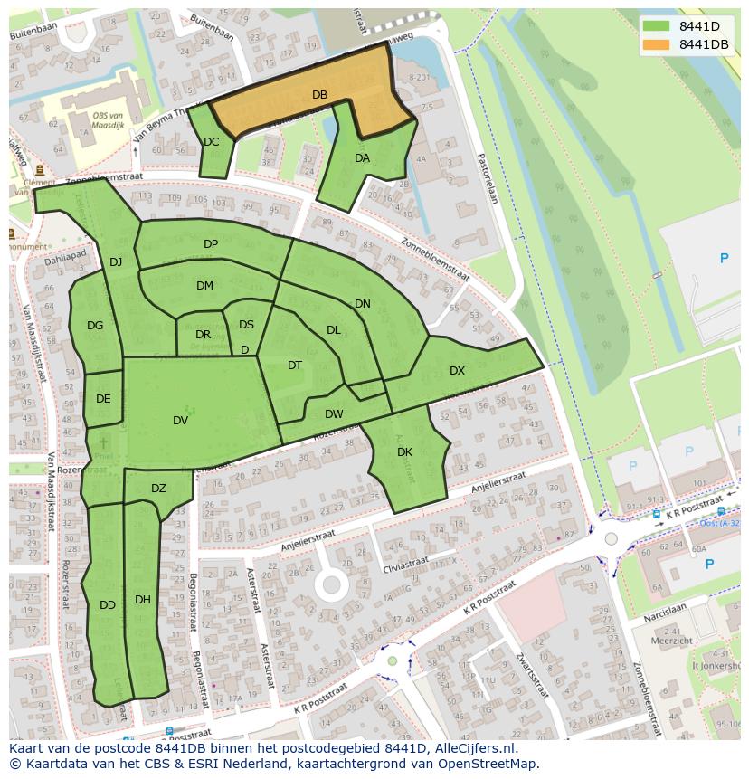 Afbeelding van het postcodegebied 8441 DB op de kaart.