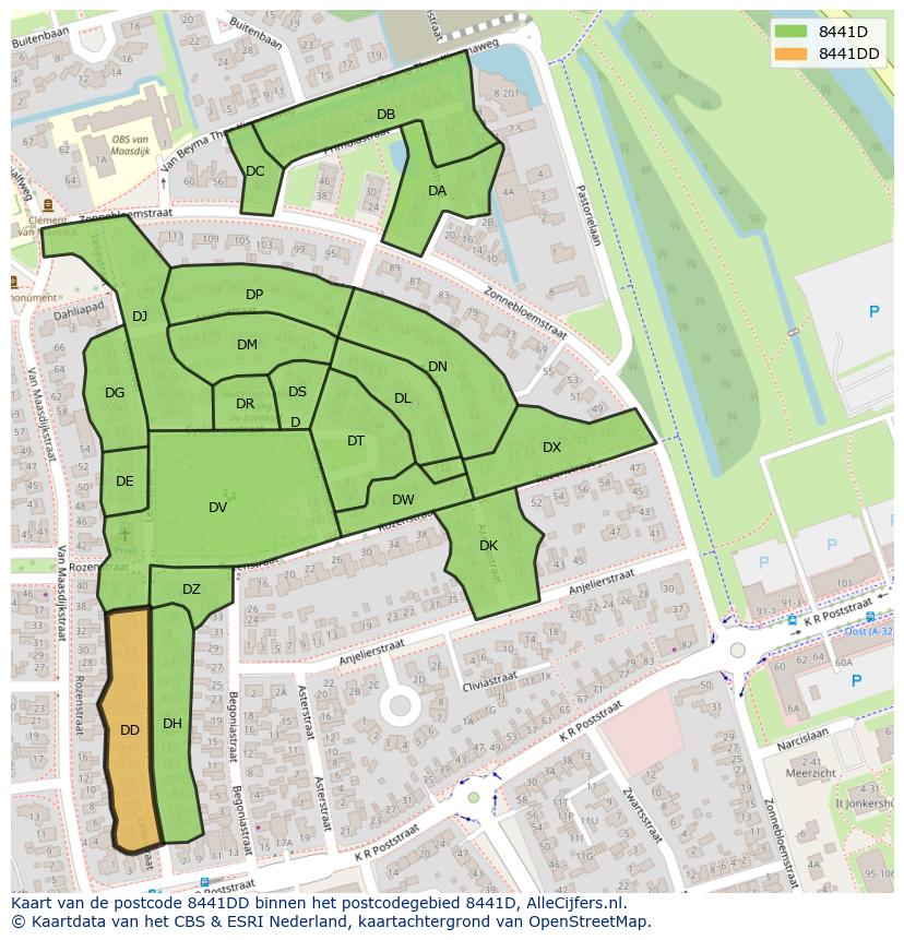 Afbeelding van het postcodegebied 8441 DD op de kaart.