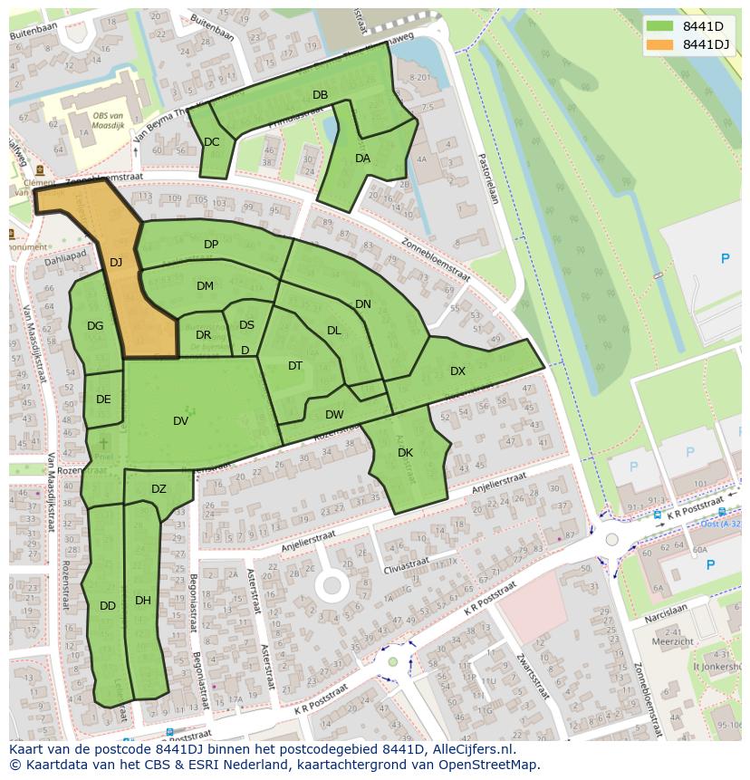 Afbeelding van het postcodegebied 8441 DJ op de kaart.