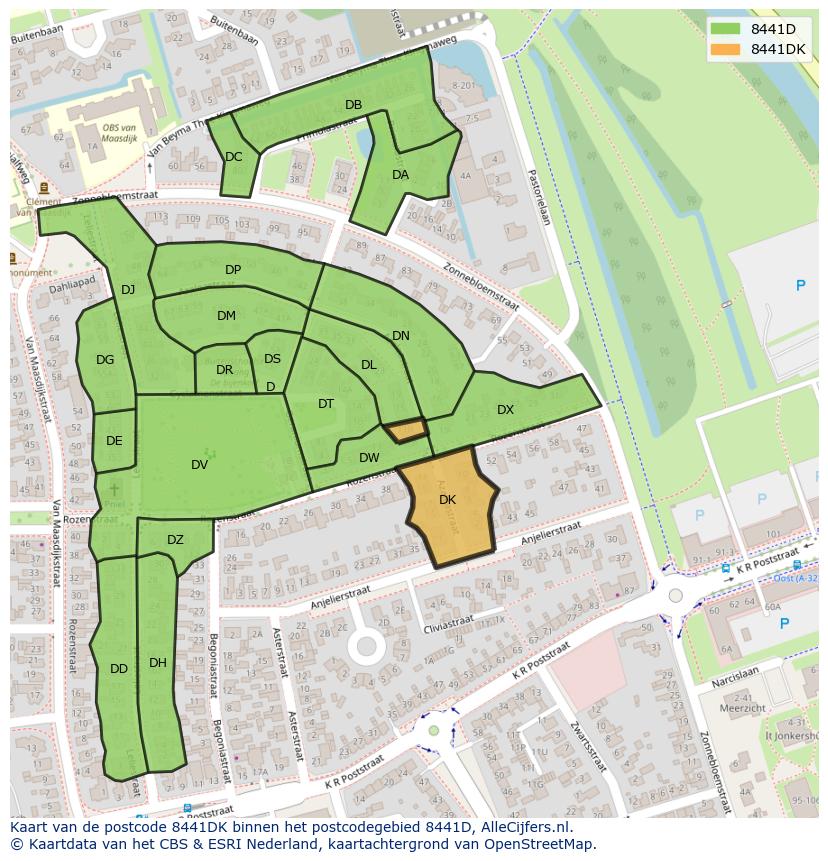 Afbeelding van het postcodegebied 8441 DK op de kaart.