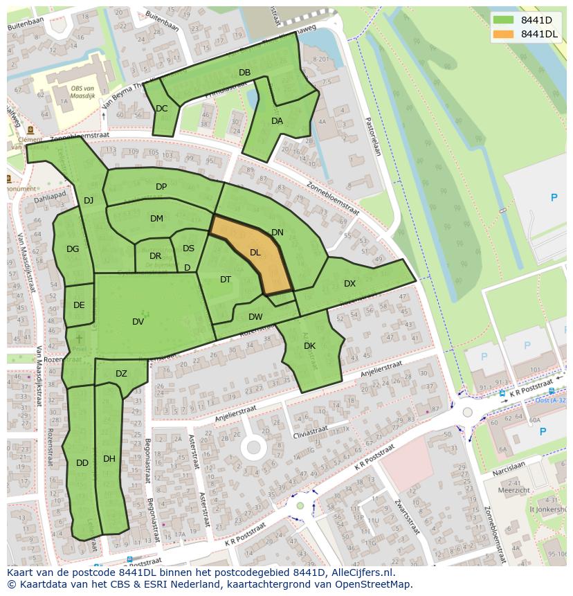 Afbeelding van het postcodegebied 8441 DL op de kaart.