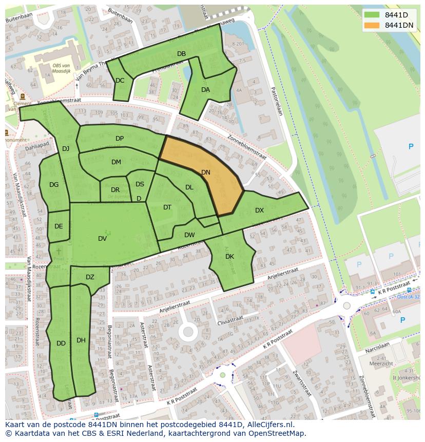 Afbeelding van het postcodegebied 8441 DN op de kaart.