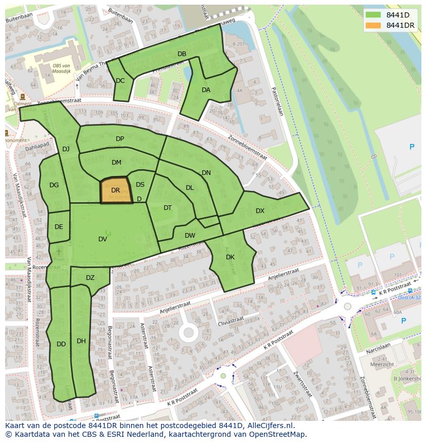 Afbeelding van het postcodegebied 8441 DR op de kaart.