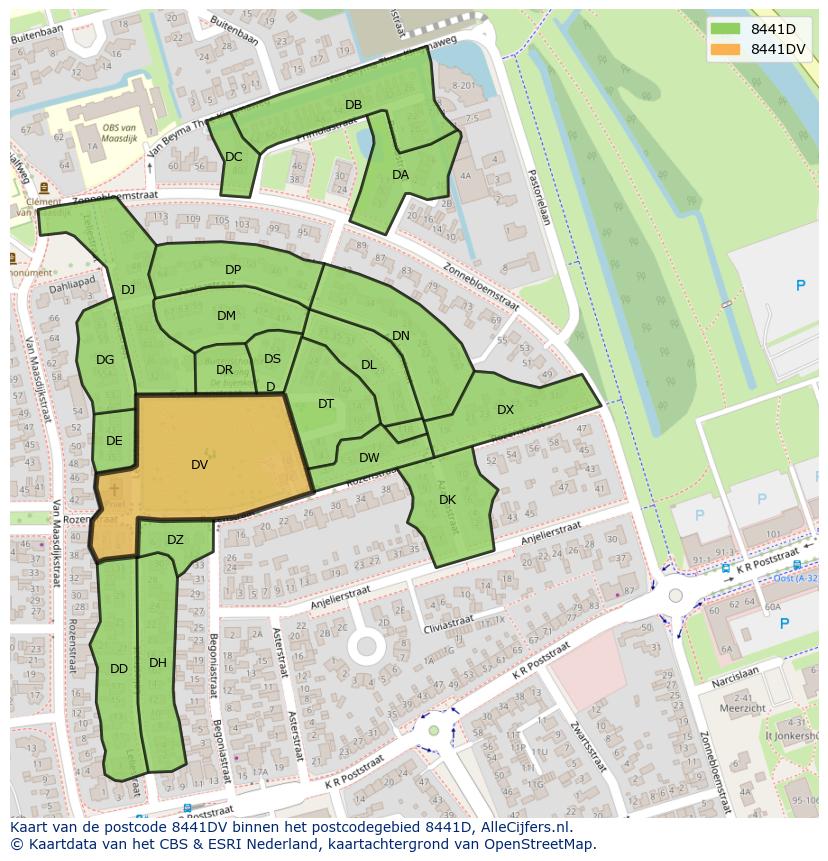 Afbeelding van het postcodegebied 8441 DV op de kaart.