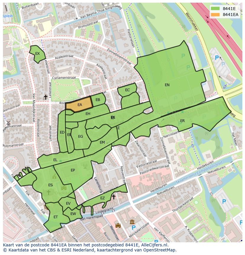 Afbeelding van het postcodegebied 8441 EA op de kaart.
