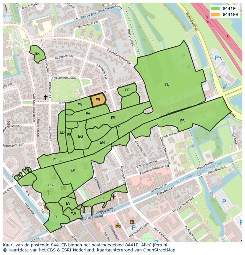 Afbeelding van het postcodegebied 8441 EB op de kaart.