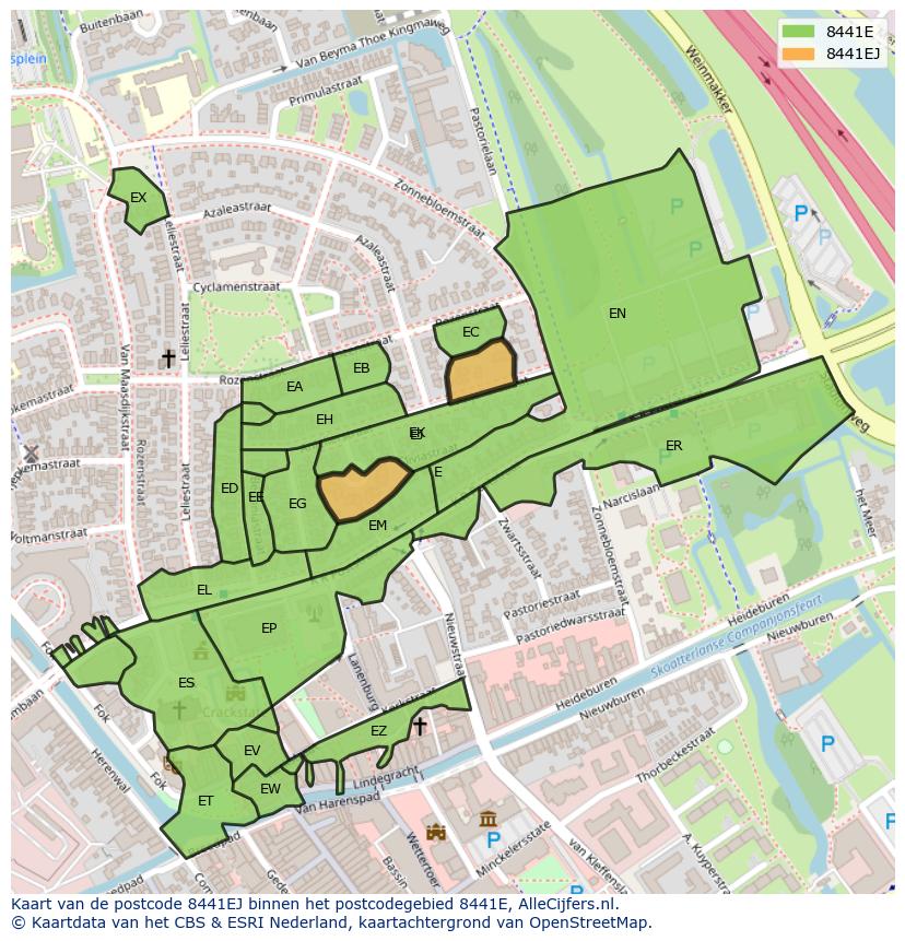 Afbeelding van het postcodegebied 8441 EJ op de kaart.